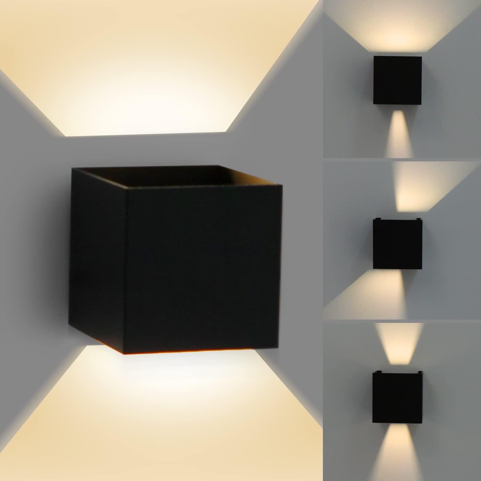Kerry Outdoor Wall Lights, Aluminium Waterproof IP54 LED Outside Wall Sconce Lamp, Black Modern Square 3000K Warm White Wall Mount Lamp with Adjustable Beam, Up Down Lighting for Garden, Living Room