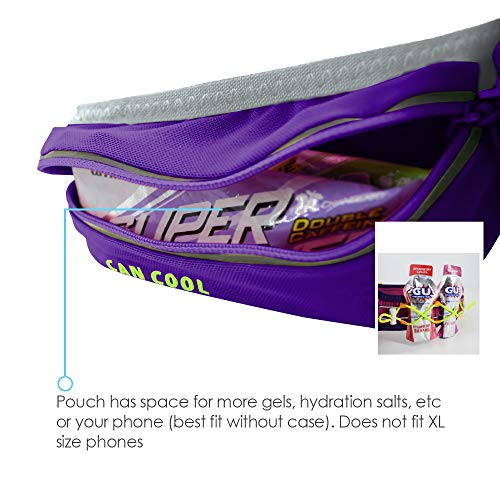 247 Viz Hydration Belt - Fits iPhone 8, X and Similar Phones - with 2 BPA Free Water Bottles and Pouch System - Running Fuel Belt & Runners Reflective Gear for High Visibility (Purple) - Thumbnail 2
