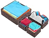 Sorbus Storage Box Woven Basket Bin Container Tote Cube Organizer Set Stackable Storage Basket Woven Strap Shelf Organizer (Woven Basket Set - 4 Piece, Chocolate)