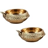 Figo Inc (Set of 2) Handmade Indian Puja Brass Oil Lamp - Diya Lamp Engraved Design Dia - 2.5 inch