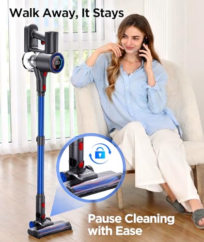 Slivamo S10 Cordless Vacuum Cleaner, 40KPA/500W/45Mins, LED Display, 8-in-1 Lightweight Stick Vacuum Cleaners for Home with Green LED Light, 6-Stages Filtration, Self-Standing Design, Blue