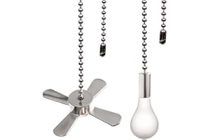 AOPROFREE Ceiling Fan Pull Chain, 13.6 Inches Fan Pulls Set with Connector, 2 PCS Beaded Ball Fan Pull Chain (Nickel）
