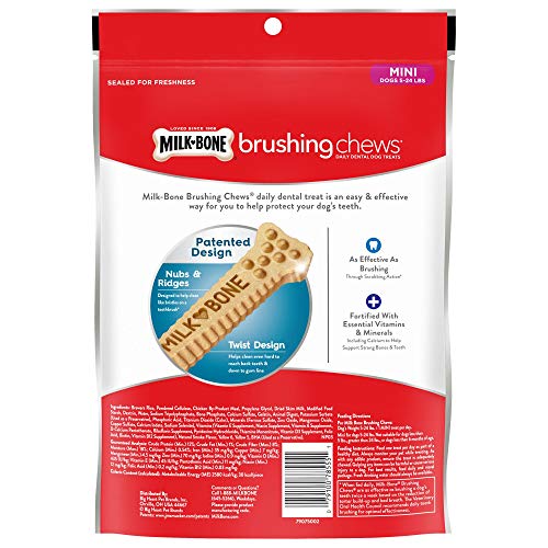 MILK-BONE ORIGINAL BRUSHING CHEWS, 18 MINI DAILY DENTAL DOG TREATS