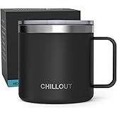 CHILLOUT LIFE Stainless Steel 16 oz Vacuum Insulated Coffee Mug with Handle and Lid, Large Thermal Camping Coffee Mug Cup with Durable Sliding Lid for Men & Women, Keeps your Beverages Hot &Cold