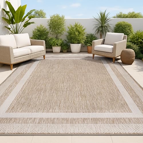 JONATHAN Y 3-Stripe Border Indoor Outdoor Area Rug 5X8 Beige/Cream, Dover Class…