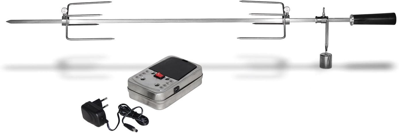 Enders Grillspieß 7904 für Gasgrill CHICAGO 3-Brenner, Set aus Edelstahl, mit Motor + Hänchen-Krallen, Drehspieß, Rotisserie, Drehspiess