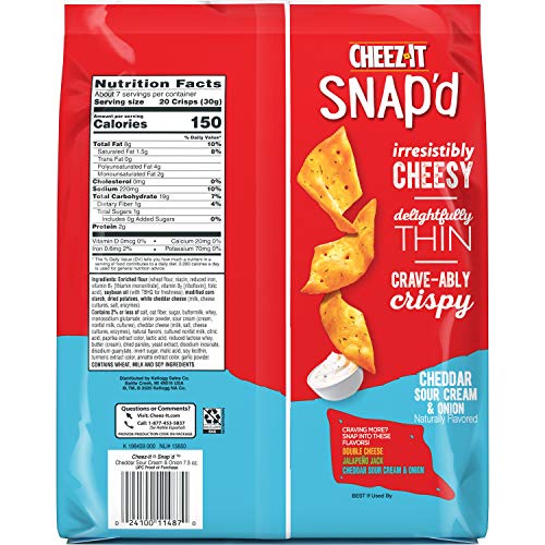 CheezIt Snap'd, Cheesy Baked Snacks, Cheddar Sour Cream and Onion, 7