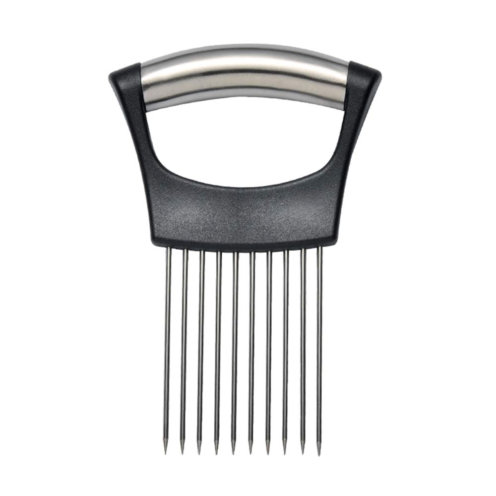 MEETOZ Stainless Steel Onion Holder Fruits Veg Meat Tomato Cutter Slicer Peeler Chopper,Stainless Steel Cutting Kitchen Gadget
