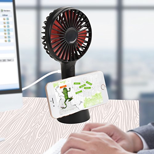 YIHUNION Mini Handheld Fan Portable, Hand Held Personal Fan Rechargeable Battery Operated Powered Cooling Desktop Electric Fan with Base, 2500mAh Battery 4 Modes for Home Office Travel Outdoor (Black) - Thumbnail 3
