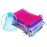 Mudder 50 Pieces 4 by 6 Inch Organza Gift Bags Drawstring Jewelry Pouches Wedding Party Favor Bags (Multicolor)