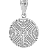 Claddagh Gold Dainty 925 Sterling Silver Chartres Meditation Labyrinth Disc Charm Pendant