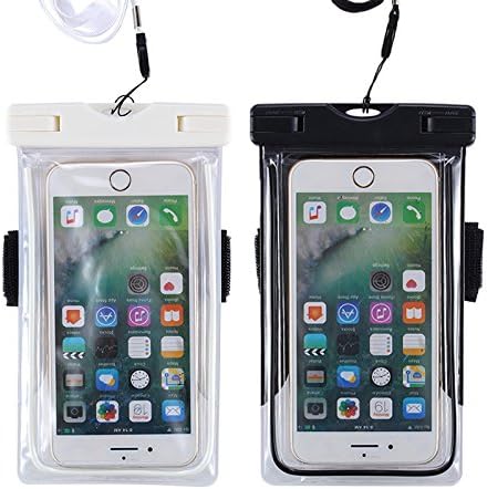 Chamch Universal Waterproof Case,2 Pack IPX8 Phone Pouch Dry Bag With Armband for iPhone 8/8 Plus/7/7 Plus/6S/6/6S Plus/SE/5S,Samsung Galaxy S8/S7/Note 5/4,Google Pixel,HTC Up to 6" (Black+White)