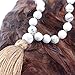 BALIBALI 6MM Mala Beads Necklace Natural Stone Meditation Statement Necklace Japa Yoga Rosary Prayer Charm Beaded Tassel Necklace (Matte White Turquoise)