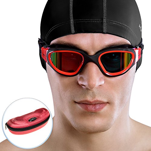 AqtivAqua Swim Goggles Swimming Goggles for Adult Men Women Kids Youth Girls Boys Childrens DX (Red/Black Color) - Thumbnail 5