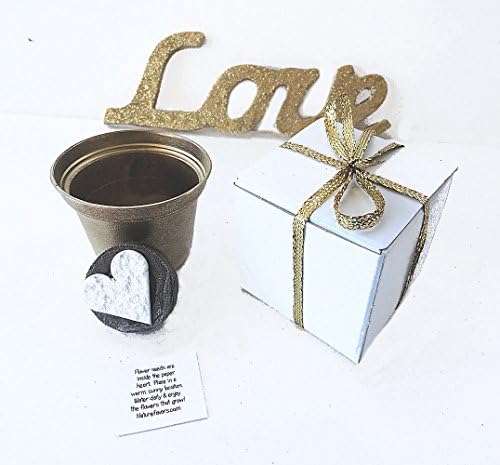 Seed Paper Heart Wedding Favor Garden Kits in Metallic Gold or Silver (Set of 25)