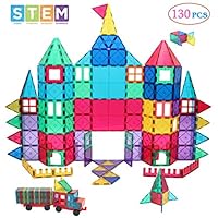 Manve Magnetic Building Blocks Tiles Toy, Magnet Toys 130 Pcs STEM Toddler Learning Toys Kit, Kids Educational Construction Engineering Toys Set