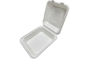 CKDCARES | [50 Pack] 8"x8" 1-Compartment 100% Compostable Hinged Containers, Eco-Friendly Biodegradable, Made of Sugarcane Fi