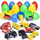 12 PCs Diecast Cars Filled Easter Eggs with Assorted Pull Back Vehicles, Toy Car Easter Basket Stuffers for Kids Party Favors, Easter Eggs Hunt