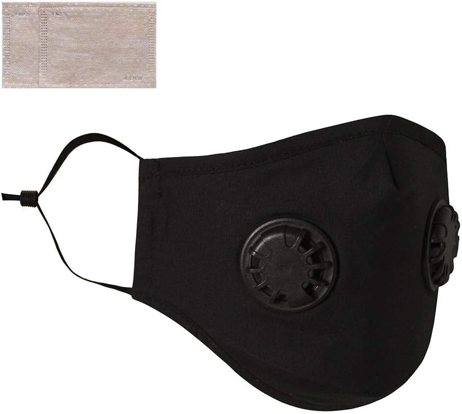 2PCS Filter Paper+Black Dust M(a/sk with Dual Valve Reusable Anti-Dust Filter Ma&sk Sunscreen Face Cover for Riding Running