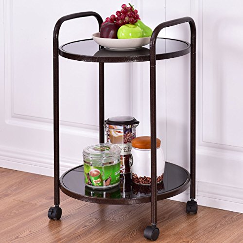 New MTN-G 2-Tier Round Rolling Kitchen Trolley Serving Cart Dining Bar Storage Utility