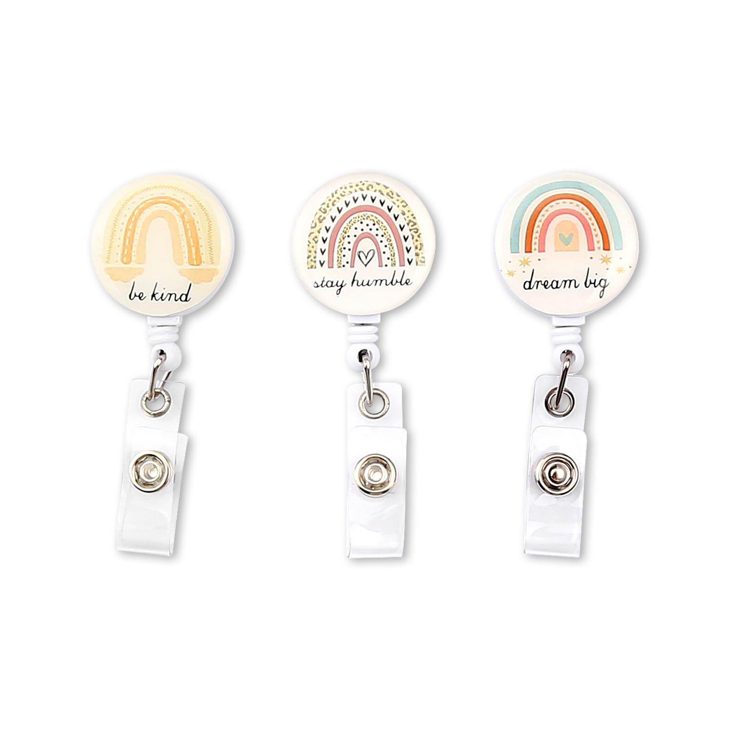 Luckious 3 Pcs Rainbow Retractable Badges - Rainbow Reel Clips Easy-Pull Retractable Badge Reel for Key Ring, ID Card, Badge Holders