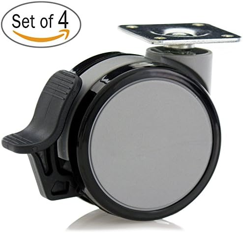 Katu BK-GB6505-28 Set of 4 Furniture Swivel Plate Caster with Brake for hardwood floors, Diameter 2 9/16" (65mm) Color Gray &amp; Black