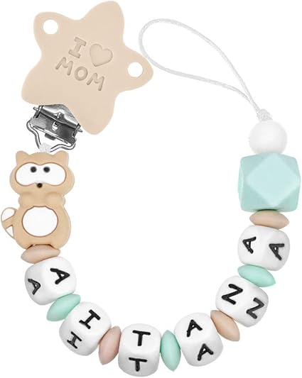 Ruby Attache Tetine Pour Garcons Attache Sucette Personnalisee Pour Bebe Avec Nom Antibacterien Avec Pince En Silicone Et Acier Inoxydable Beige Amazon Fr Bebes Puericulture