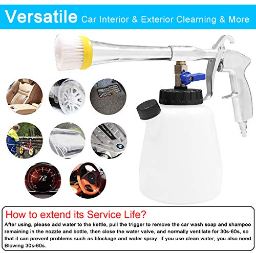 CARFKA High Pressure Car Cleaning Gun, Upgraded Pro Washing Brush Cleaner, Car Interior Tornado Tools Kit, Exterior Air Pulse Sprayer Nozzle with Metal Spinner, 1L Bottle (US Edition)