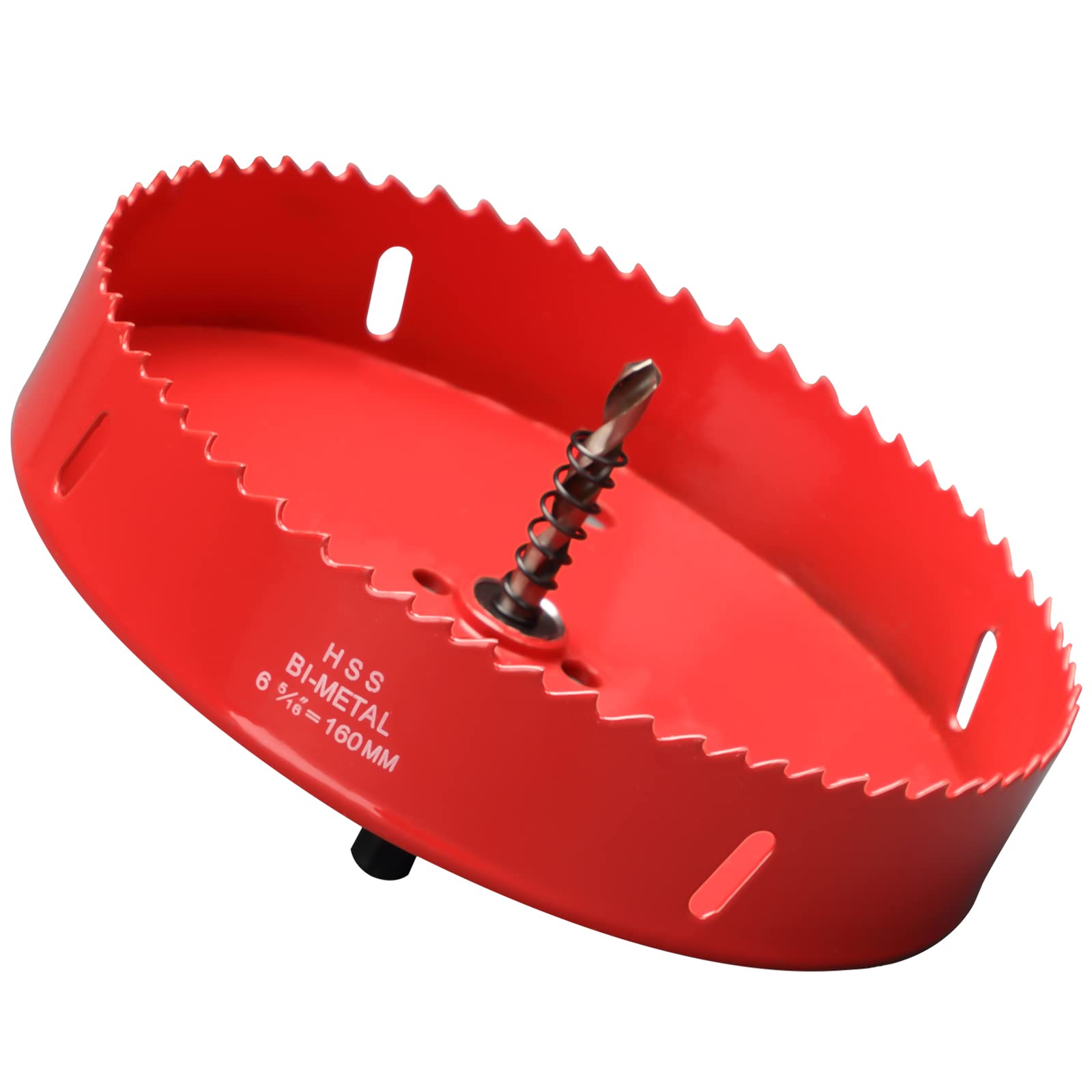 160mm HSS Bi-Metal Hole Saw, Red Finish Corn Hole Cutter in 30mm Cutting Depth for Wood Boards, Soft Metal Sheet, Drywall and Plastic — image 1