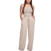 BFFBABY Women's Summer Casual Sleeveless Spaghetti Strap Wide Leg Jumpsuit Loose Tube Top Romper with Pockets