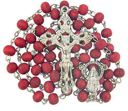 Rose scented, carved wood rose petal rosary