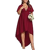 Elegant Dresses Formal Evening Cocktail Long Maxi Wedding Party Dress Sexy V Neck Ruffle Sleeve Hi Low Flowy Gowns