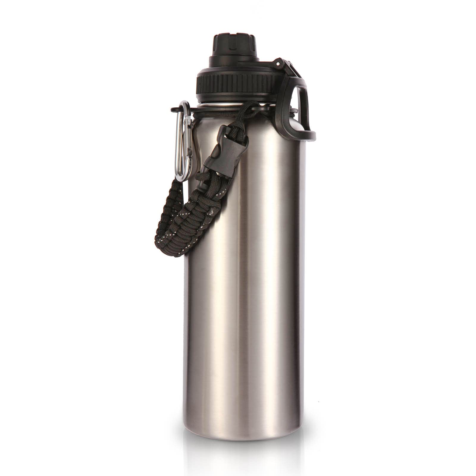 Volhoply 1200ml Insulated Water Bottles Paracord Handle, Stainless Steel Bottle with Spout Lid, Double Walled Metal Travel Water Cups with Wide Mouth, Reusable Water jug for Adults (Silver,1 Set)