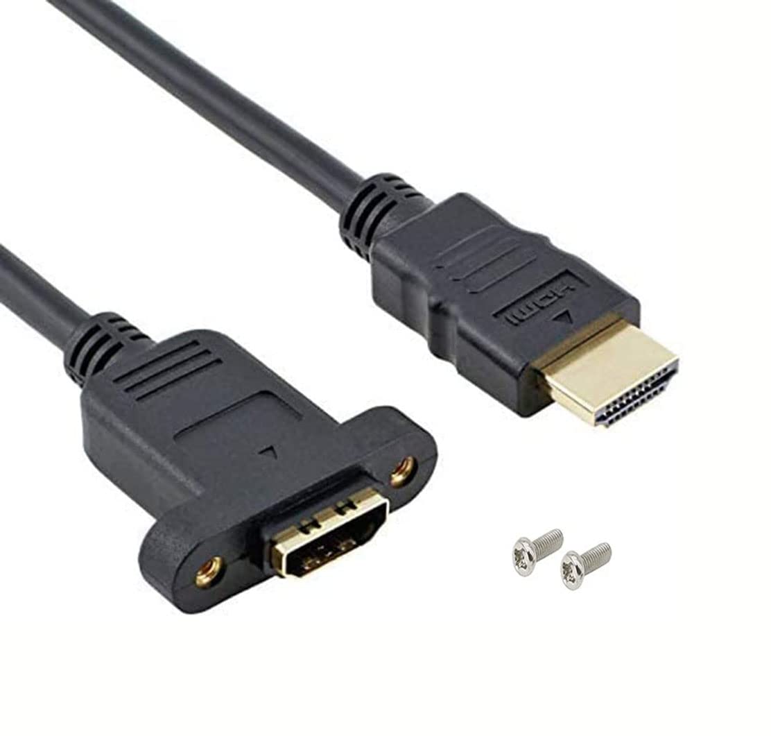 Haokiang Halokny Panel Mount HDMI Extension Cable High Speed HDMI Male to Female Extension Cable with Screw Nut Support 4K Resolution for Blu Ray Player, 3D TV, Roku, Xbox360,Black (3.3FT/1M)