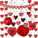 JOYIN 27 Pieces Valentines Day Decoration Kit with 1 Heart Shaped Garland, 2 Tissue Fans, Tissue Poms, 6 Heart String, 8 Double Swirls and Other Pieces