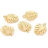 KitBeads 18k Real Gold Plated Monstera Charms - Brass Plant Palm Tropical Leaf for Jewelry Making Bracelets Bulk - 10pcs