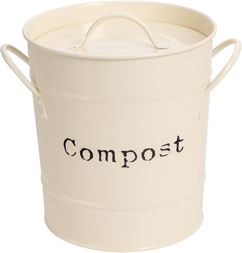 Harbour Housewares Vintage Kitchen Compost Bin 3.2L Cream with Inner Liner