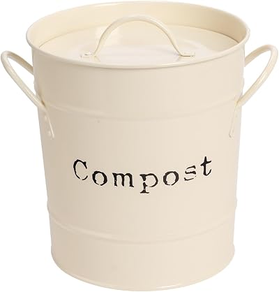 Harbour Housewares Vintage Kitchen Compost Bin 3.2L Cream with Inner Liner