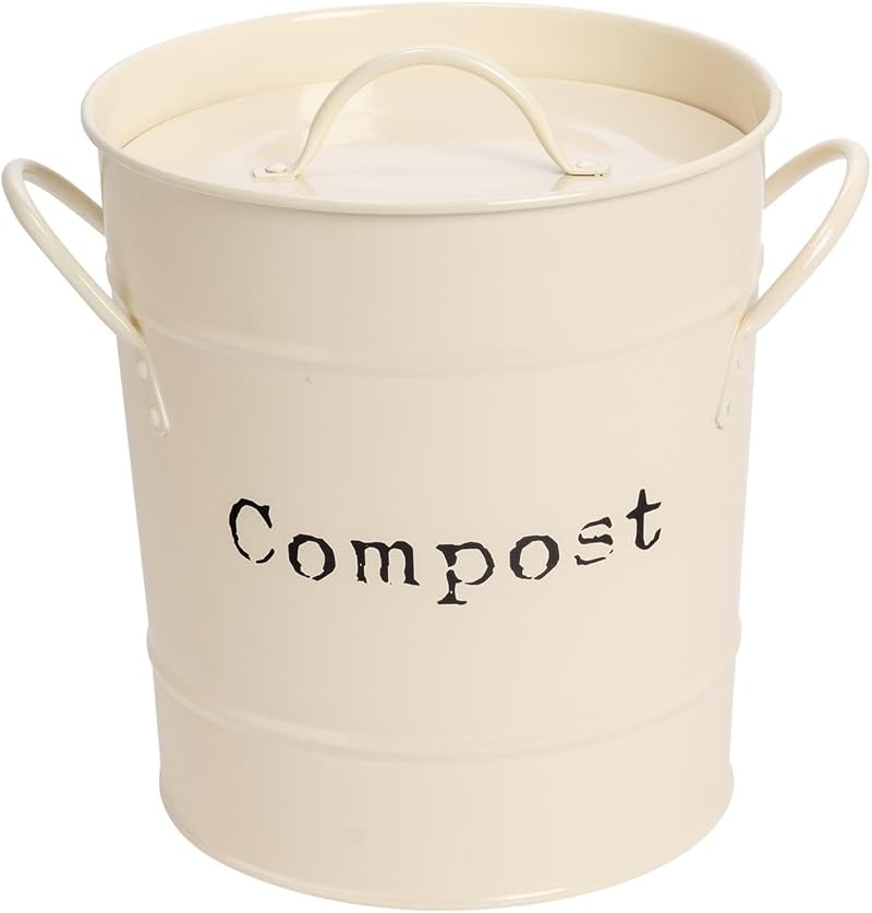 Harbour Housewares Vintage Kitchen Compost Bin 3.2L Cream with Inner Liner