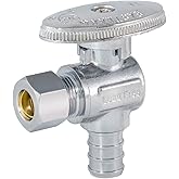 Eastman SpeedFlex Quarter-Turn Angle Stop Valve, 3/8 Inch OD Compression x 1/2 Inch Crimp PEX, Chrome Plated, 10727LF
