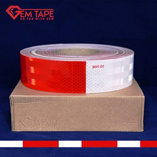 Gem Tape DOT-C2 Premium Conspicuity Reflective Tape, Red and White Pattern for Trailers Safety Comparable to 3M Diamond Grade (2 In. x 150 Ft. with 11"Red/7"White Pattern)