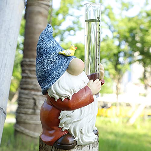 Resin Gnome Rain Gauges, Dwarf Rain Gauge Garden Statue with Plastic Rain Gauge, HandPainted