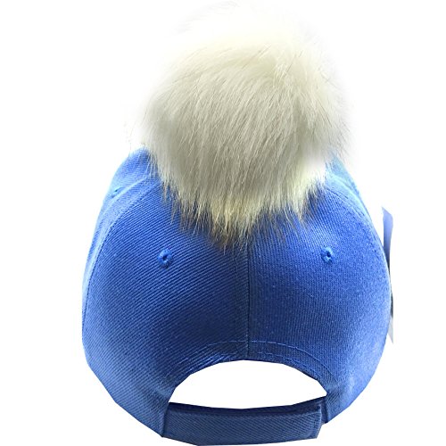 Women's Faux Fur Pom Pom Acrylic Fabric Baseball Cap (royal)