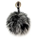 LITHER Genuine Fur Pom Pom Puff Ball Car Keyring / Bag Purse Charm Gray