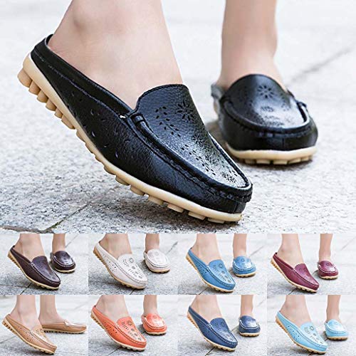 Leather Leather,ONLY TOP Women Casual Summer Breathable Slip-On Backless Slipper Mule Loafer Flats Shoes Hollow Out White