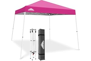 EAGLE PEAK 10x10 Slant Leg Pop-up Canopy Tent Easy One Person Setup Instant Outdoor Beach Canopy Folding Portable Sports Shelter 10x10 Base 8x8 Top (Pink)