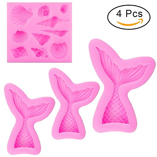 Kabi 4Pcs Large And Small Mermaid Tail Mold Seashell Silicone Fondant Molds for Baking Cake Decoration Making Sugar Craft Candy Chocolate Ice Cube Tray Fimo Soap - Thumbnail 5