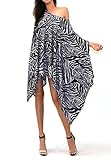 Women's Asymmetry Loose Tunic Tops Scoop Neck Short Sleeve Dress Poncho Cape Top Blouse, Zebra, X-Large