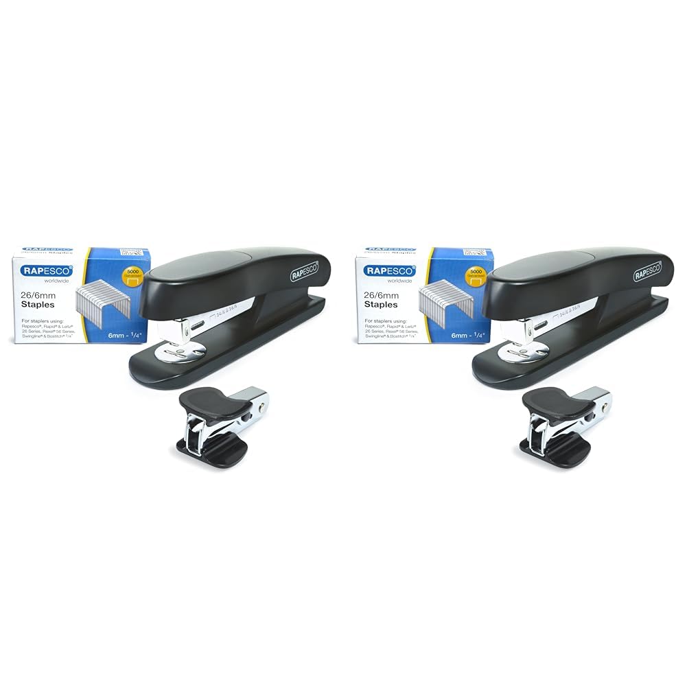 Rapesco 1472 Germ-Savvy Antibacterial, Sting Ray Stapler with R4 Staple Remover & 5000 x 26/6 mm Staples, Black, Bundle (Pack of 2)