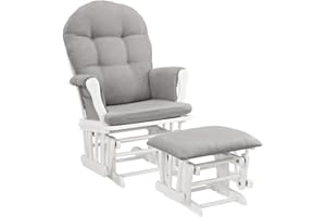 ANGEL LINE Windsor Glider and Ottoman, Polyester, Wood, Metal, White with Gray Cushion
